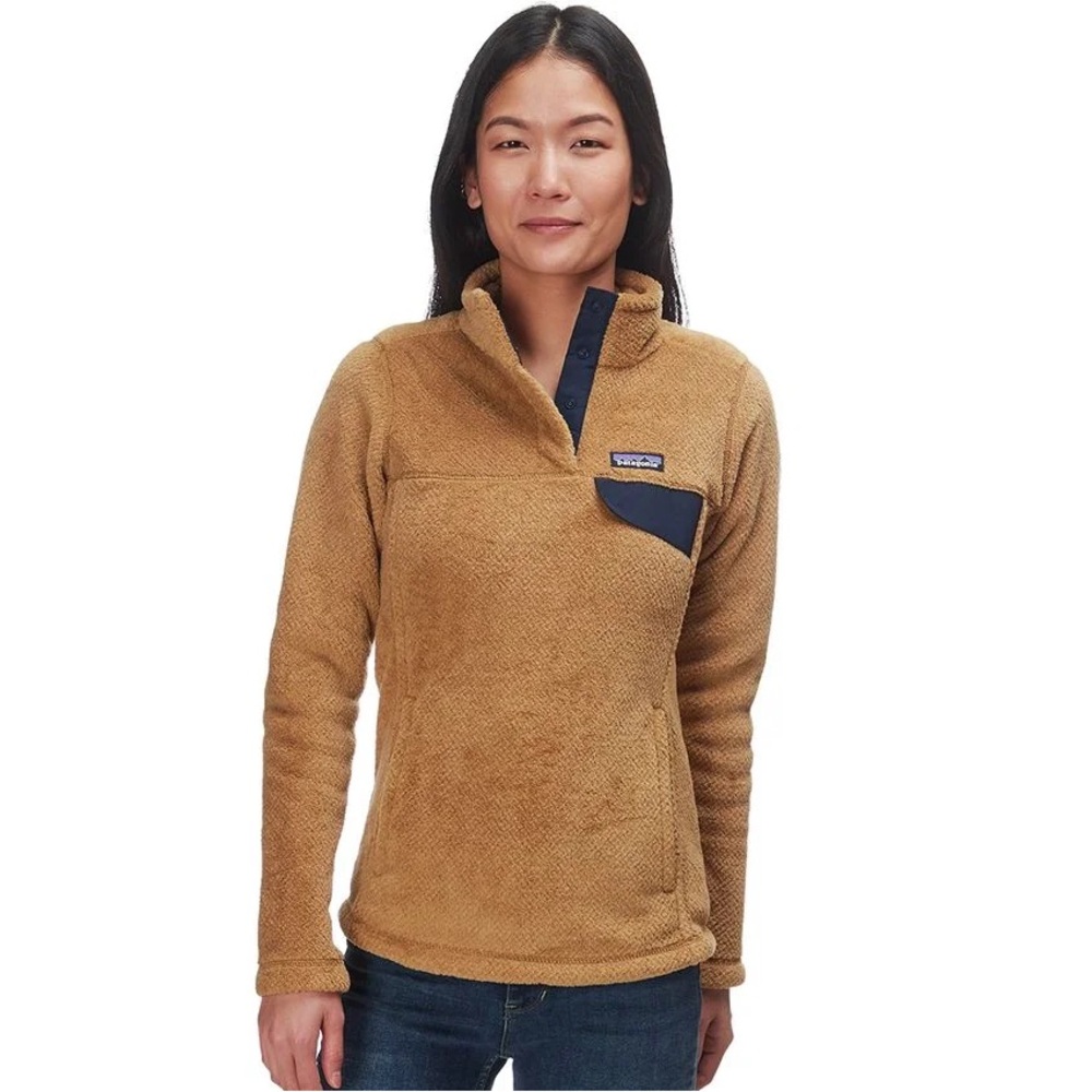 Patagonia Women's Camel Re-Tool Snap-T Fleece Pullover with Navy Accents
